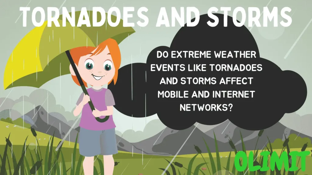 cartoon animation of a rain storm and a little girl with her umbrella standing beside the dark cloud